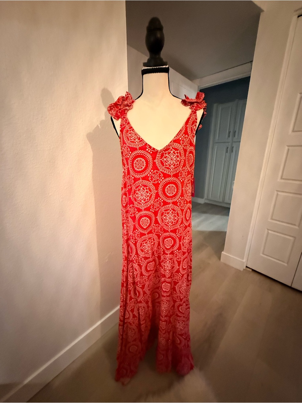 Vince Camuto Red Printed Maxi Dress with White Accents